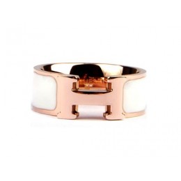 Hermes Enamel Clic H Ring in 18kt Pink Gold with White
